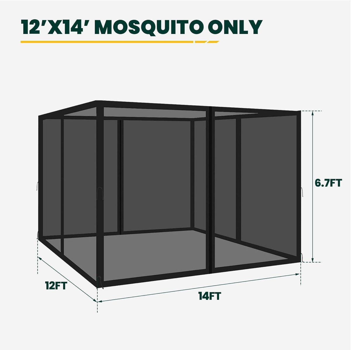 12' x 14' 4-Panel Gazebo Mosquito Netting with Zippers, Black Y2863