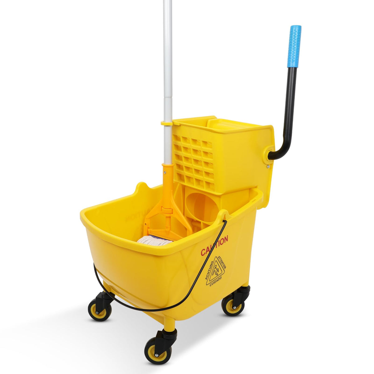 35 Qt Yellow Mop Bucket with Wringer on Wheels H174