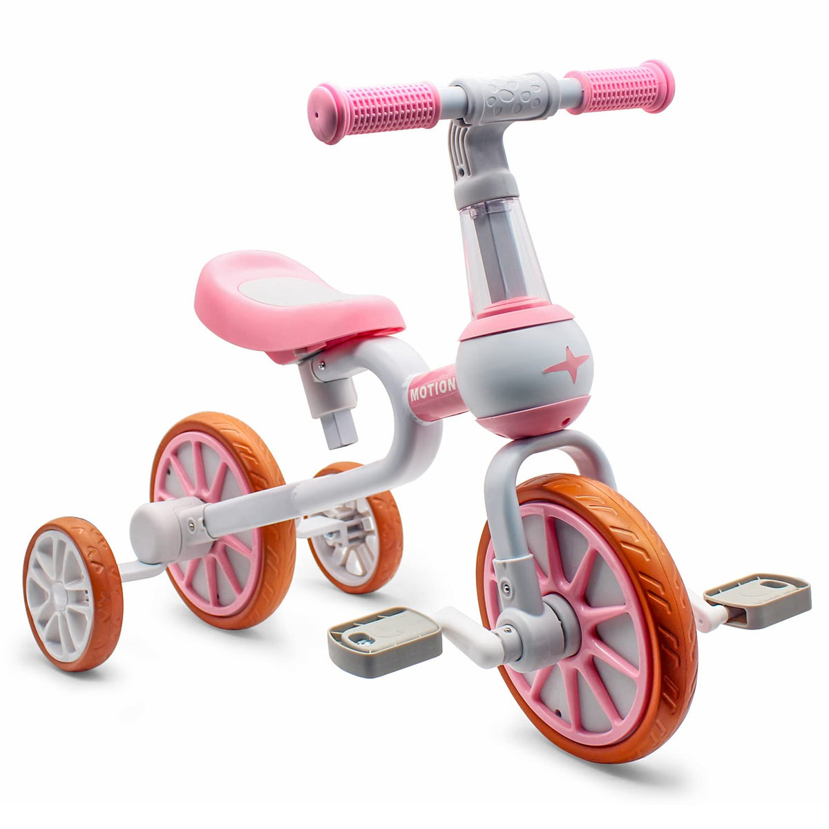 3 in 1 Toddler Bike with Adjustable Seat, Detachable Pedal and Training Wheels, Pink H883008