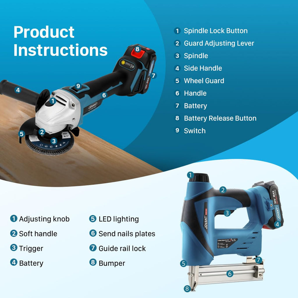 2-in-1 Cordless Nail Gun with Angle Grinder E836