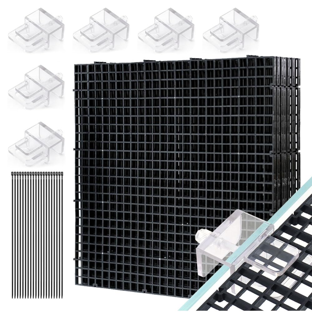 Fish Tank Anti-Jump Set, Aquarium Lid, 8 Pieces Plastic Grid with Brackets and Cable Ties B41414