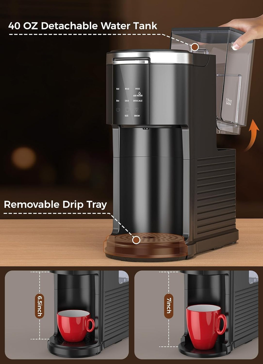 Single Serve Coffee Maker, 2 in 1 Capsule & Ground Coffee Brewer, 40 Oz Removable Water Tank F239