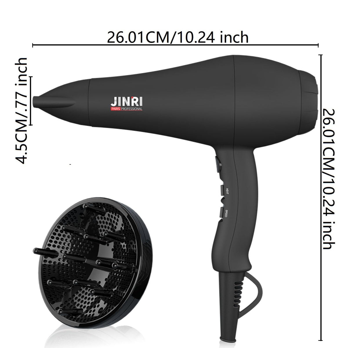 1875W Ionic Hair Dryer with Diffuser and Concentrator E206848