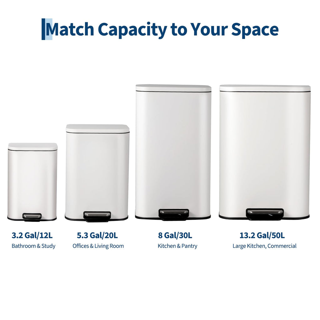 13.2 Gallon White Stainless Steel Step Trash Can X945