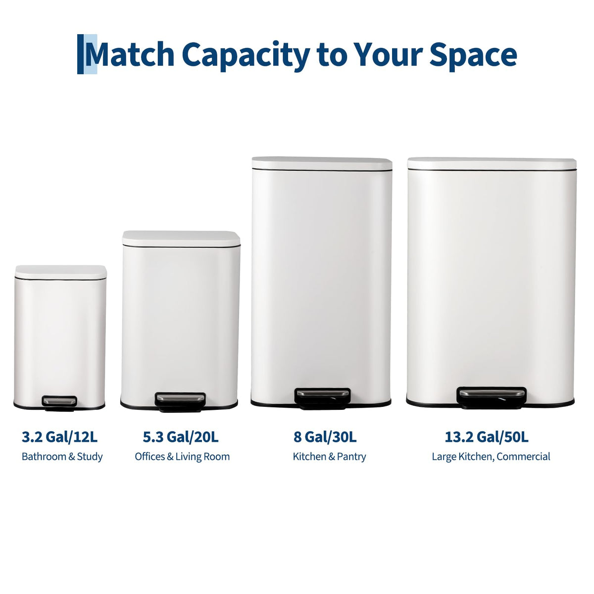 13.2 Gallon White Stainless Steel Step Trash Can X945