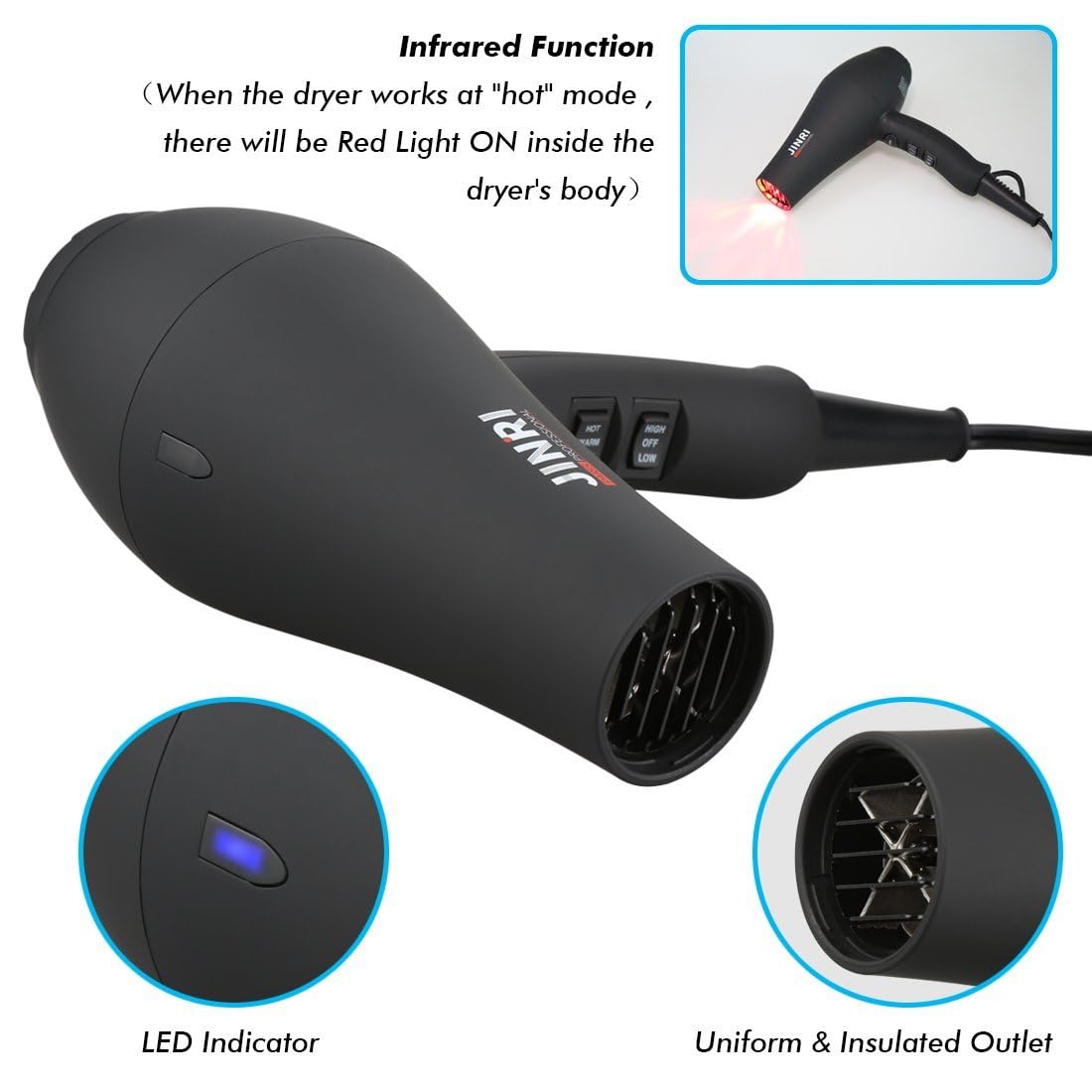 1875W Ionic Hair Dryer with Diffuser and Concentrator E206848