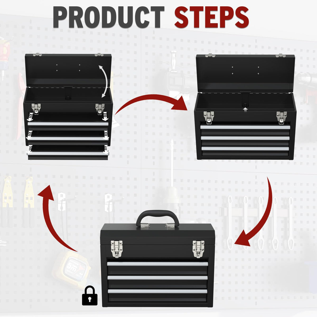 3 Drawer Steel Tool Box with Locking System V399