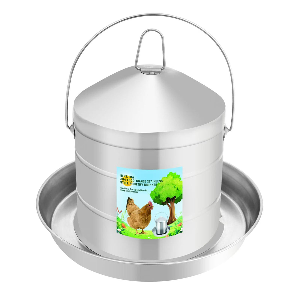 304 Food Grade Stainless Steel Automatic Chicken Waterer 8L/2.1Gal Y825244
