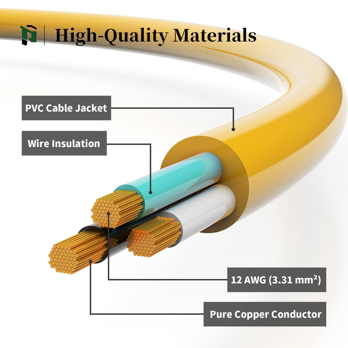 12 Gauge 100 Ft Heavy Duty Outdoor Extension Cord Waterproof Lighted End SJTW 3 Prong Grounded Plug 15A 1875W Yellow N414