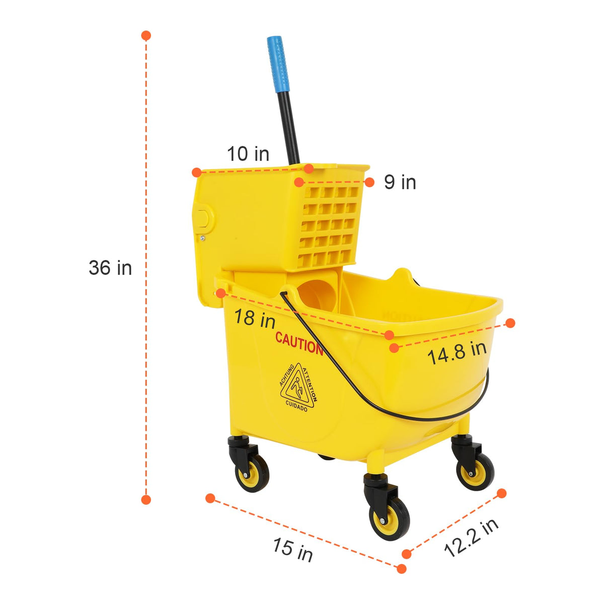 35 Qt Yellow Mop Bucket with Wringer on Wheels H174