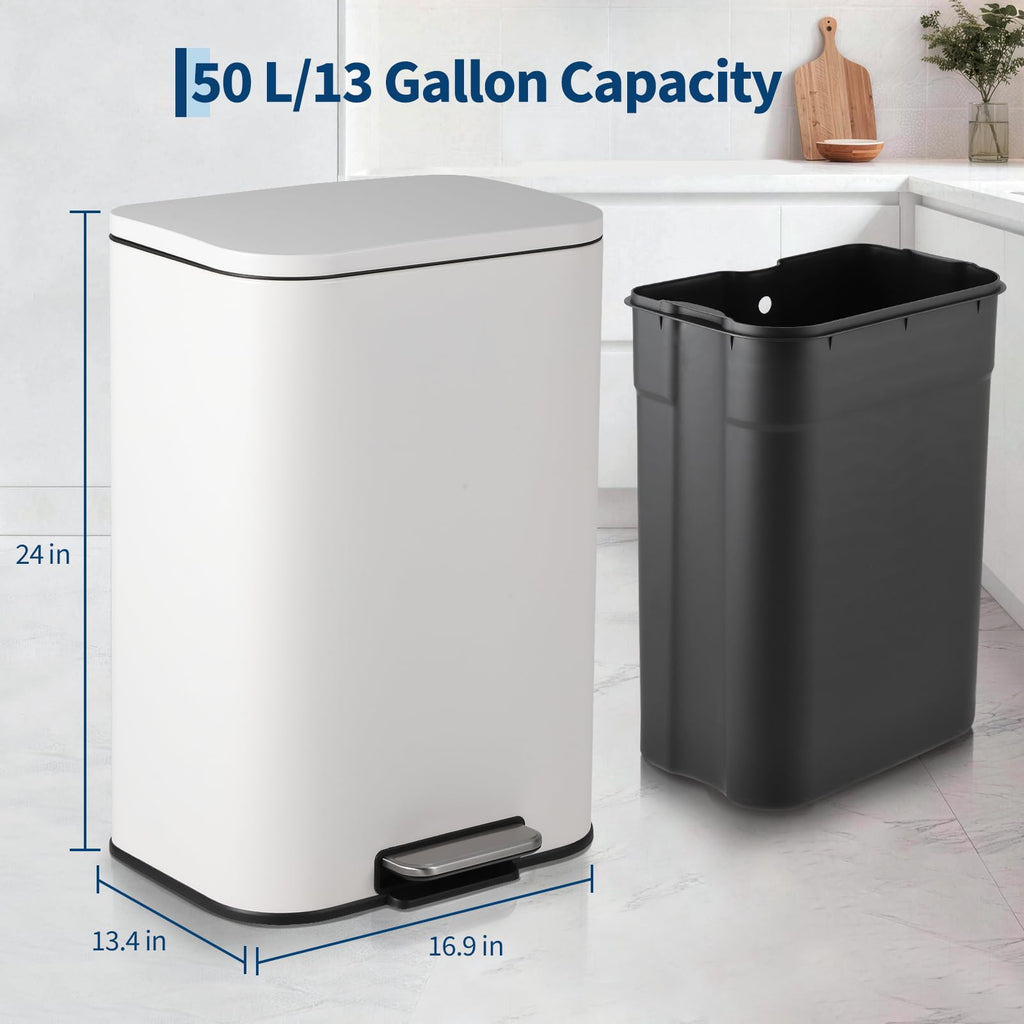 13.2 Gallon White Stainless Steel Step Trash Can X945