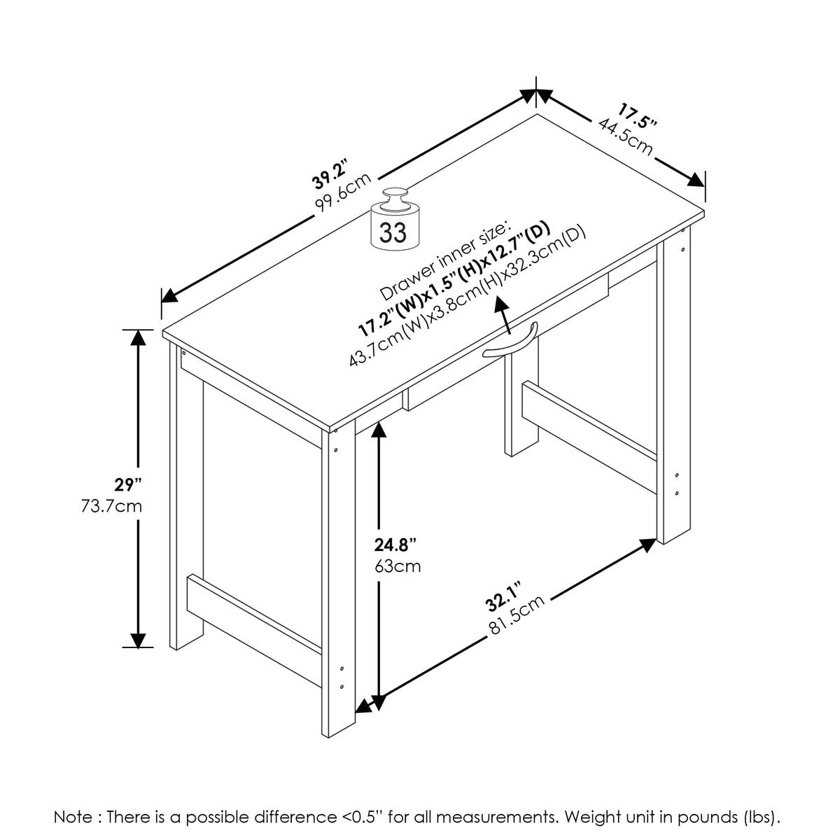 Black Writing Desk with Drawer U74936