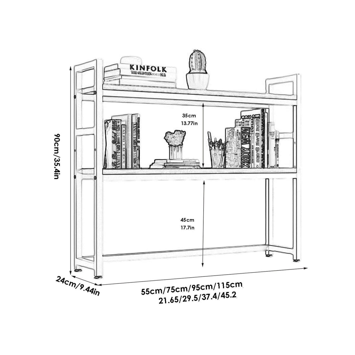 Solid Wood 2 Tier Bookshelf Desk L99092