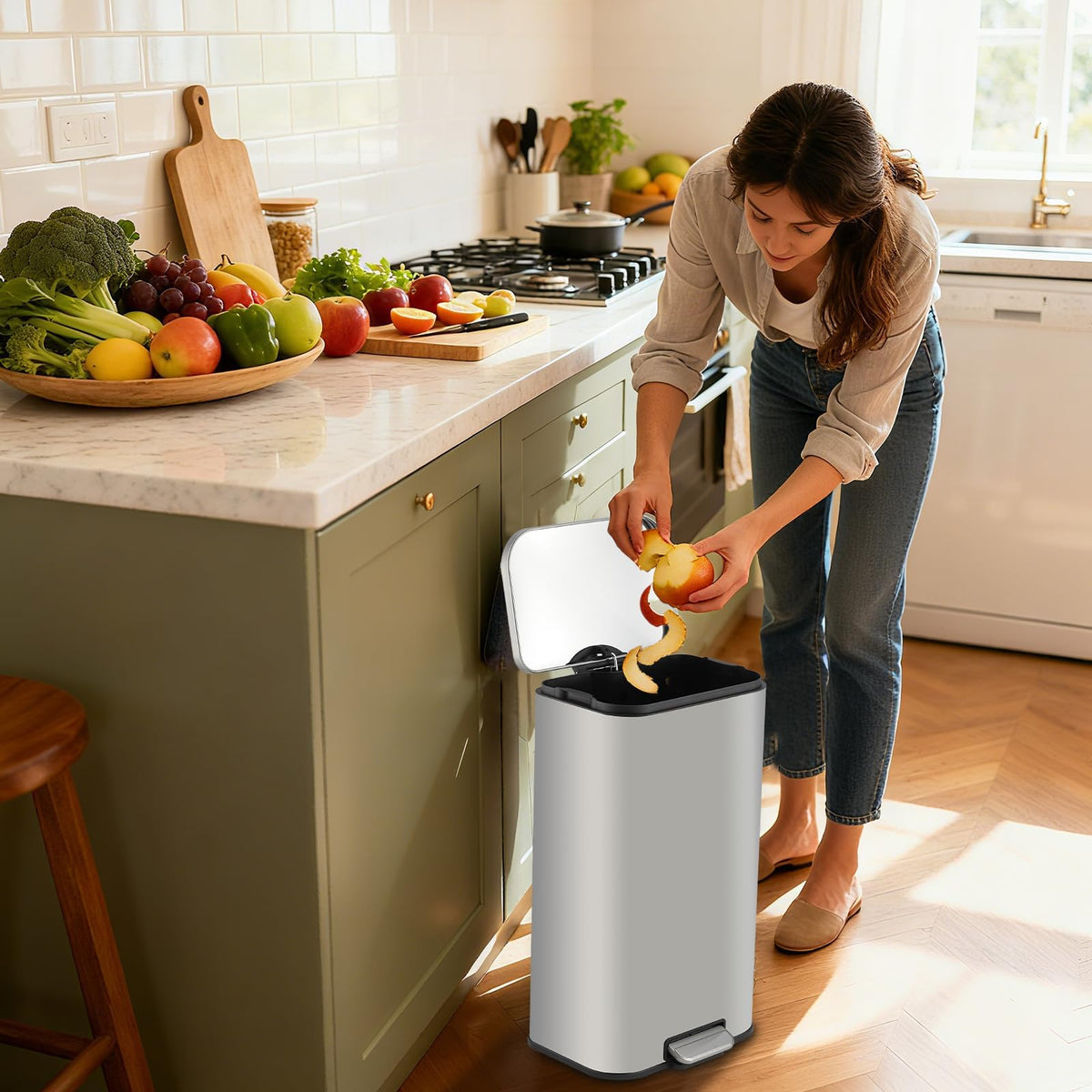 5.2 Gallon Brushed Stainless Steel Trash Can with Soft-Close Lid T396