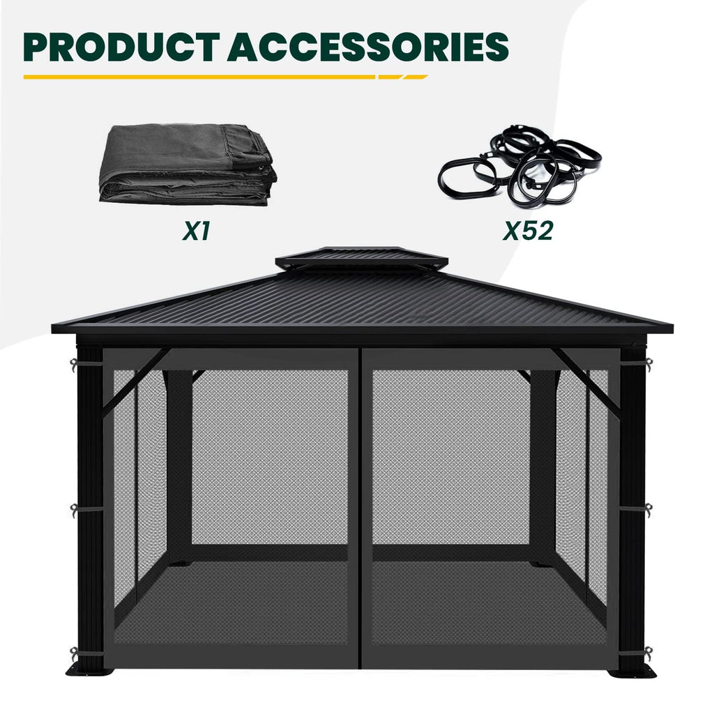 12' x 14' 4-Panel Gazebo Mosquito Netting with Zippers, Black Y2863