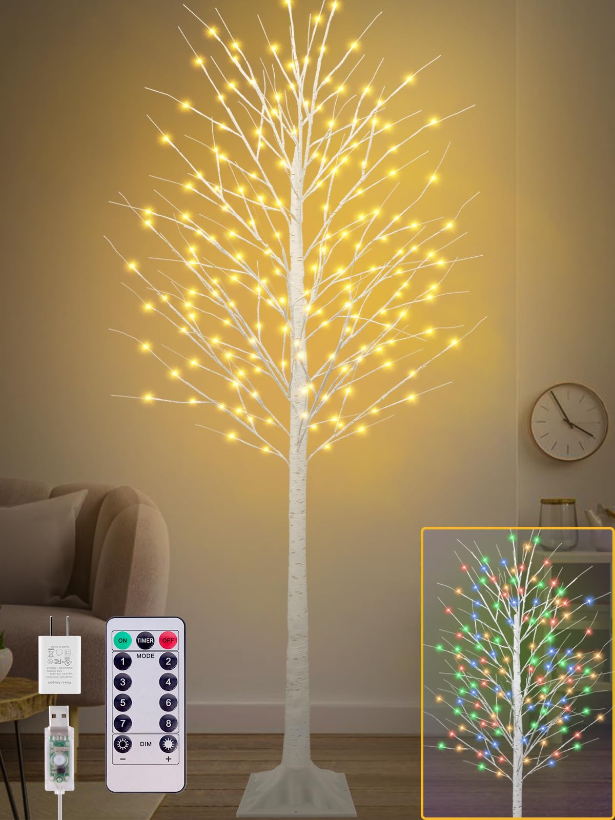 8FT Lighted Birch Tree with 210 LEDs D63312