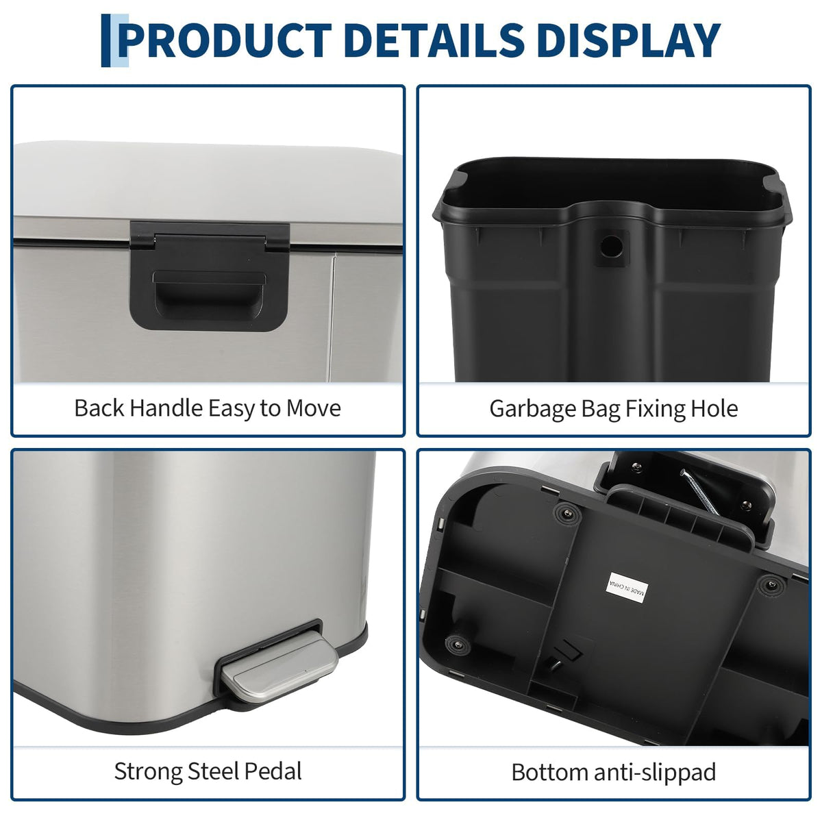 5.2 Gallon Brushed Stainless Steel Trash Can with Soft-Close Lid T396