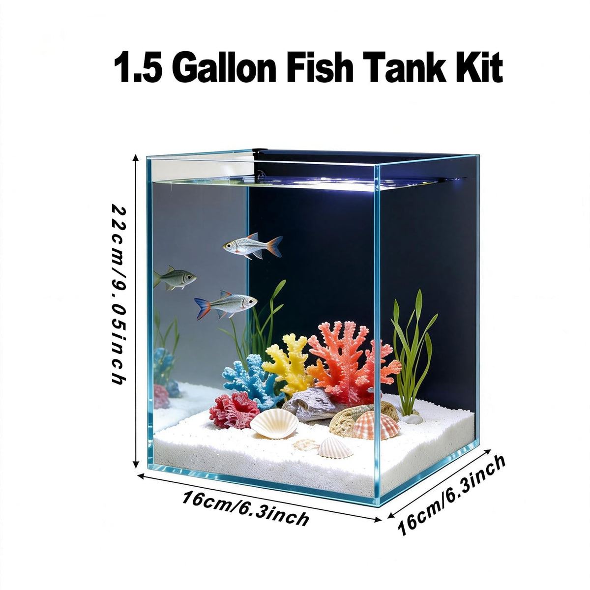 1.5 Gallon Glass Fish Tank Kit with Filter and LED Light D91936