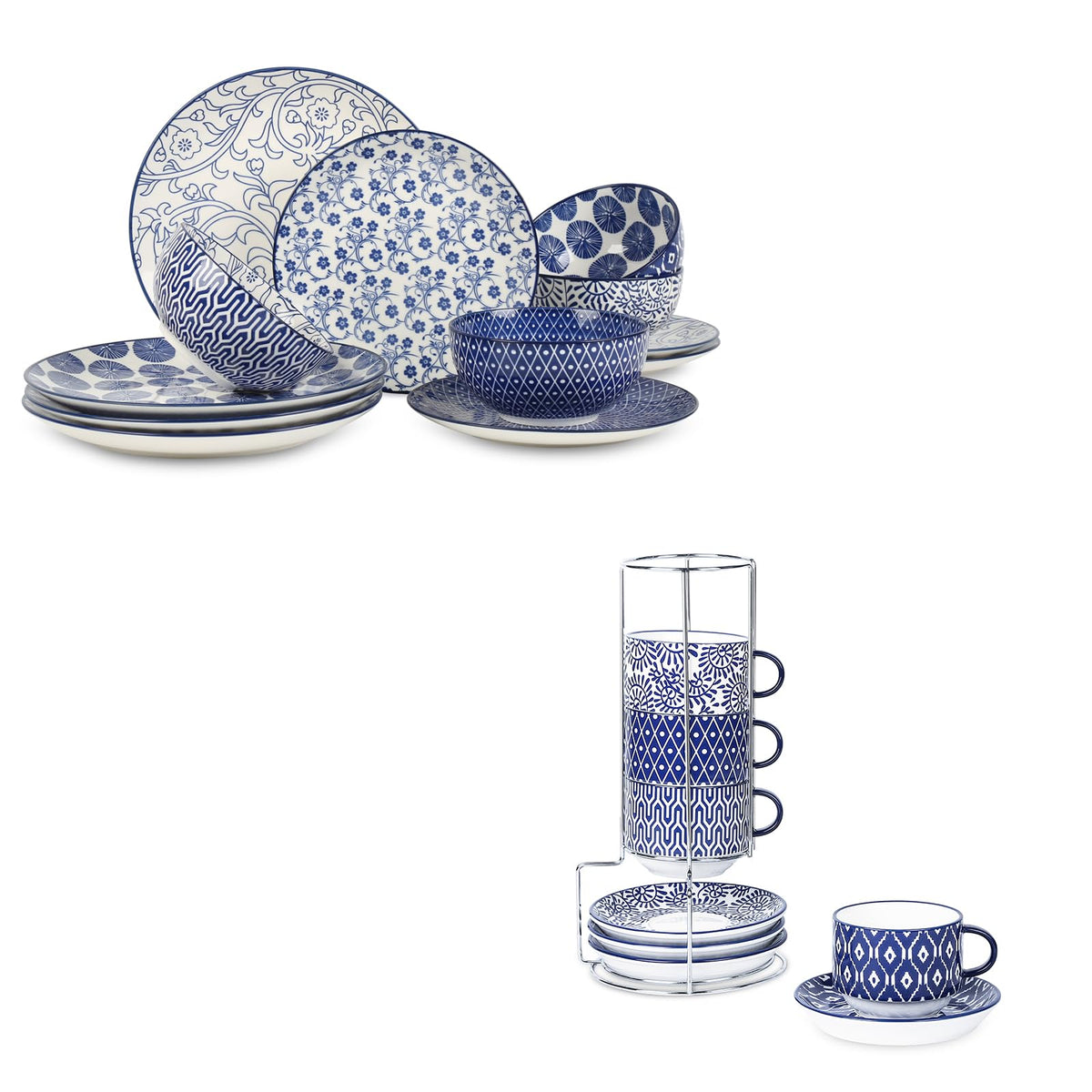 Ceramic Dinnerware Sets 12 Piece Cappuccino Cups with Saucers and Metal Stand C163