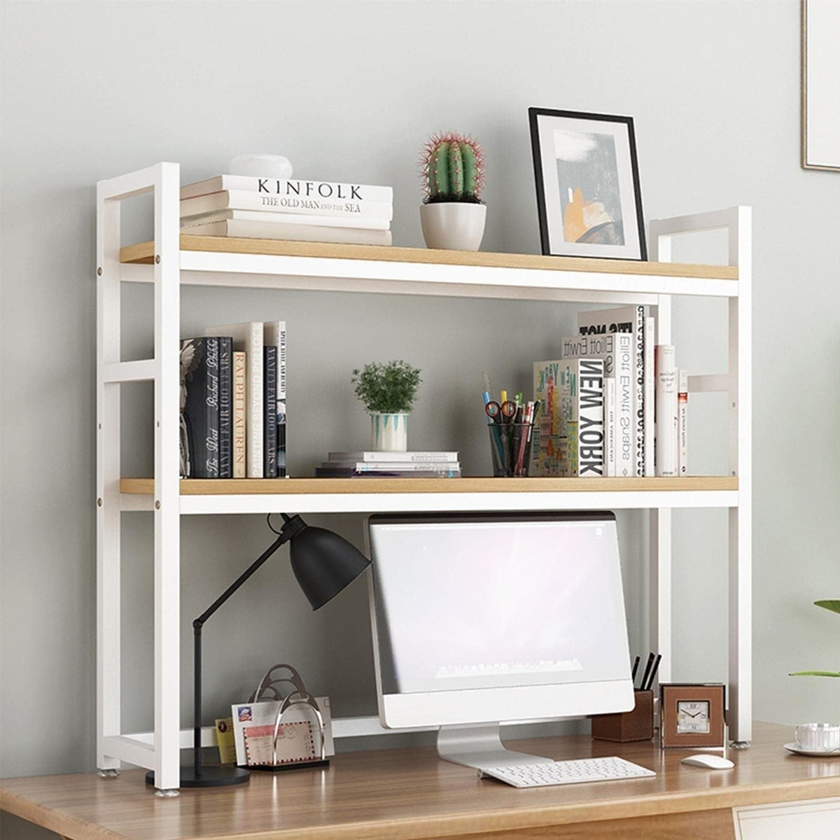 Solid Wood 2 Tier Bookshelf Desk L99092