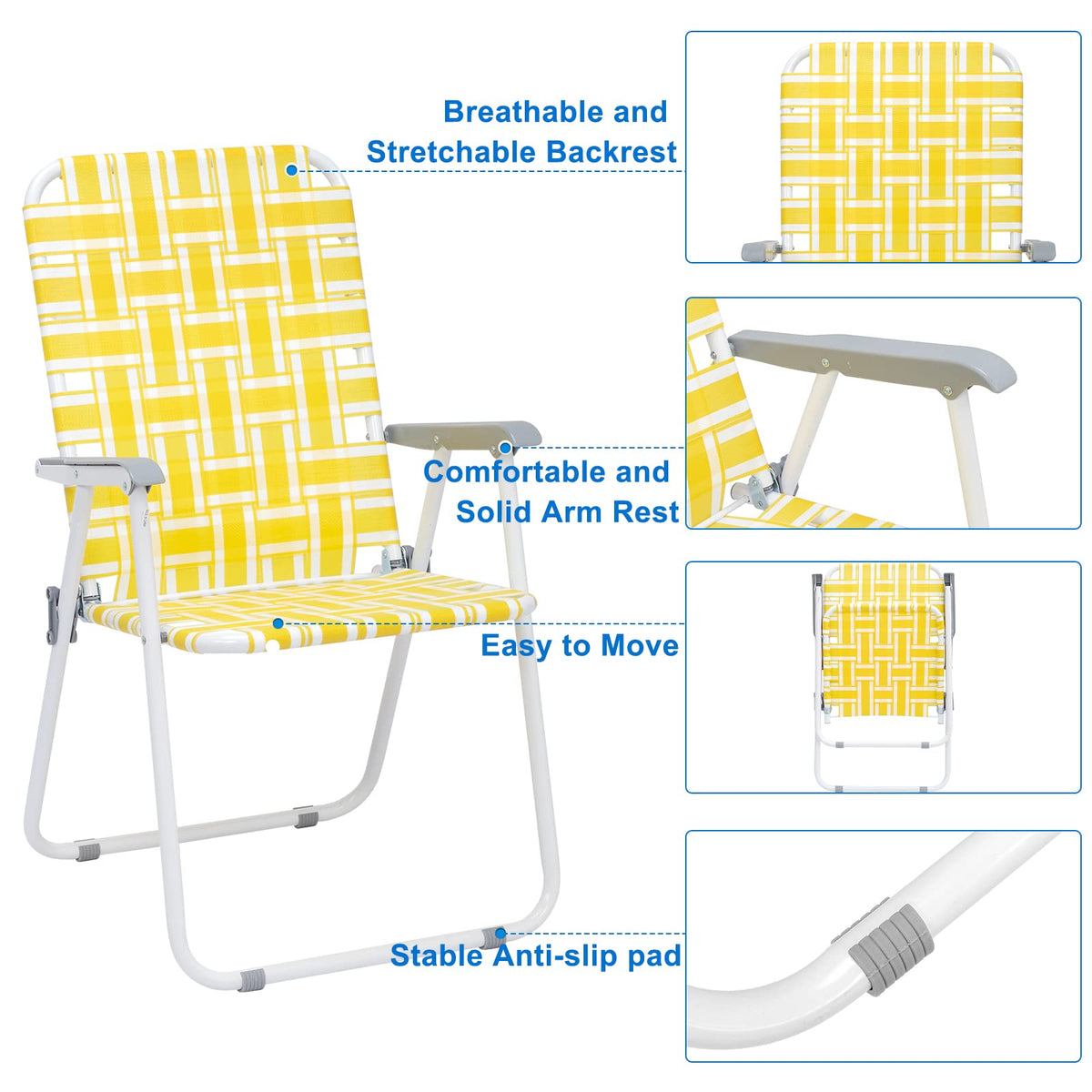 Folding Webbed Camping Chair Set of 2 Yellow R469
