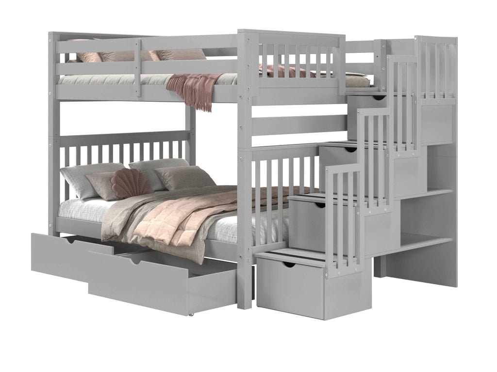 Full Over Full Gray Bunk Beds with Drawers L3835