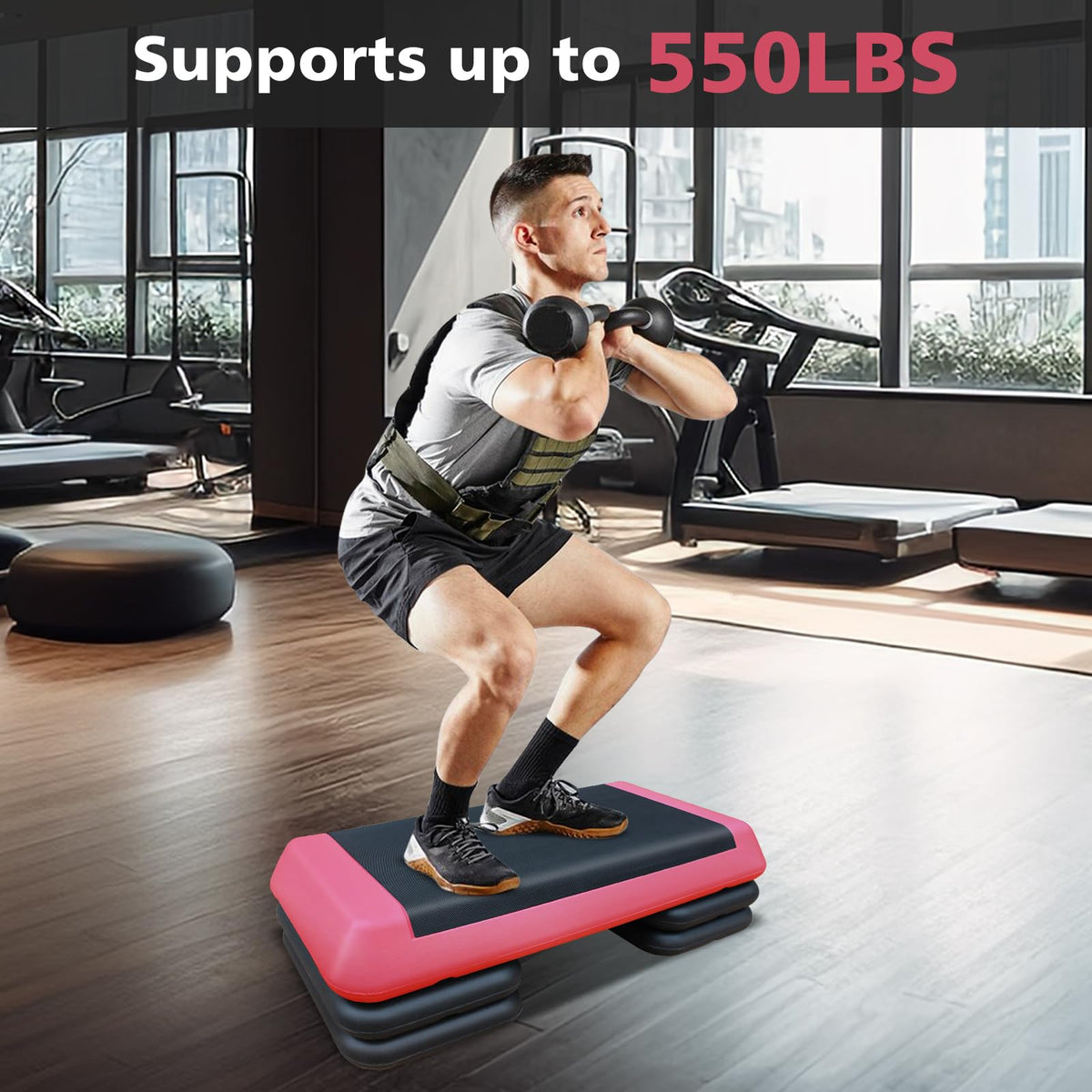 28.5'' Adjustable Aerobic Step Platform with 4 Stackable Risers O431