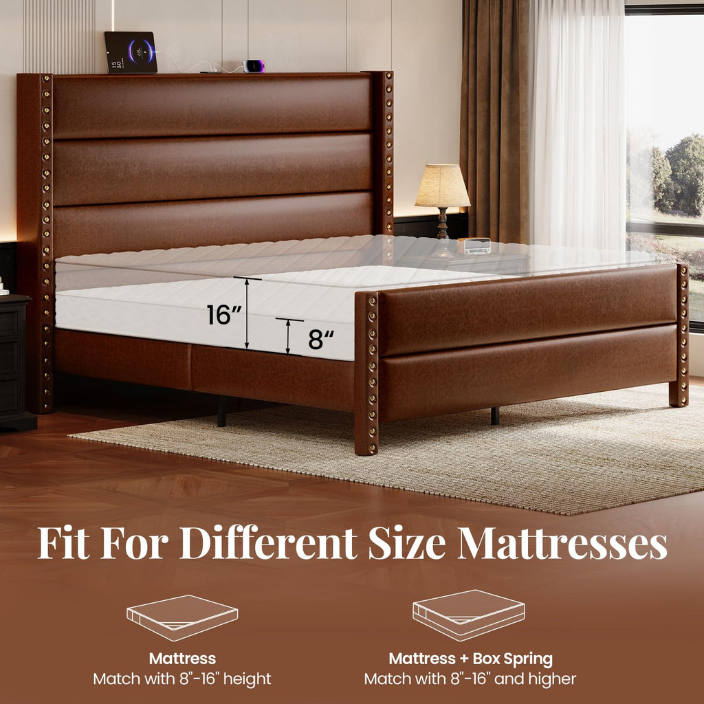 King Size Brown Faux Leather Platform Bed Frame W17566