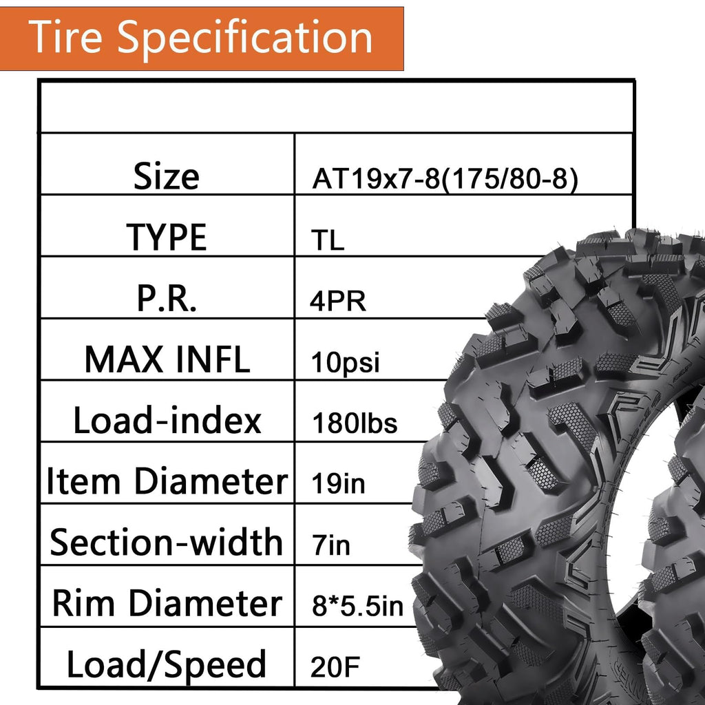 19X7-8 Set of 2 Tubeless ATV Tires Y658919