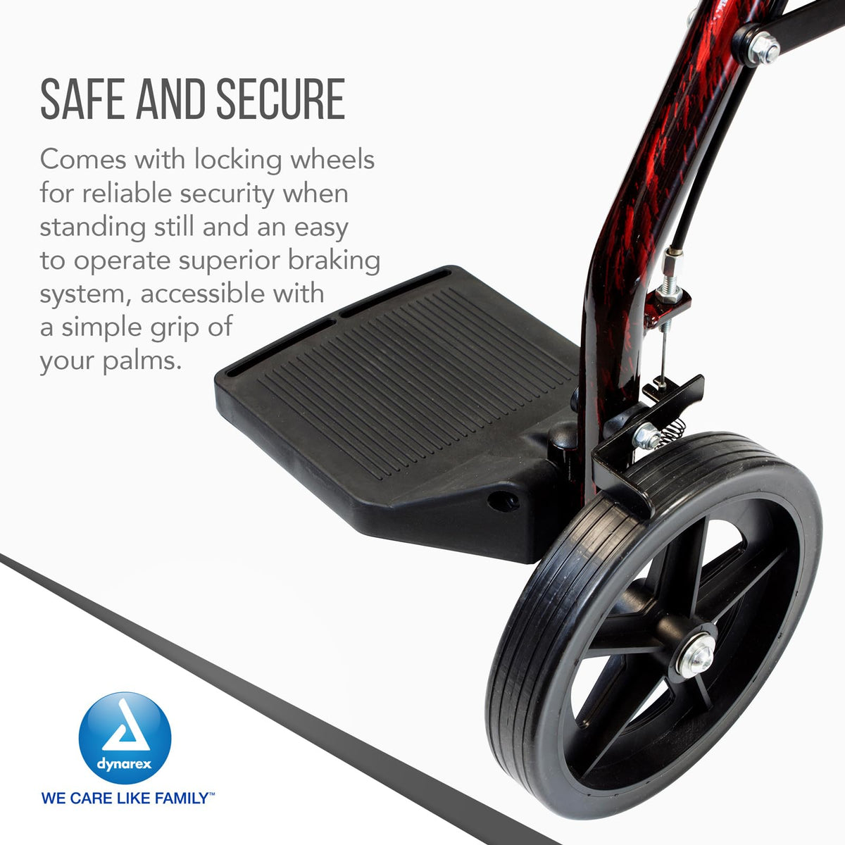 4 Wheel Rollator and Transport Wheelchair with Fold-Down Footrests, Red Frame X130