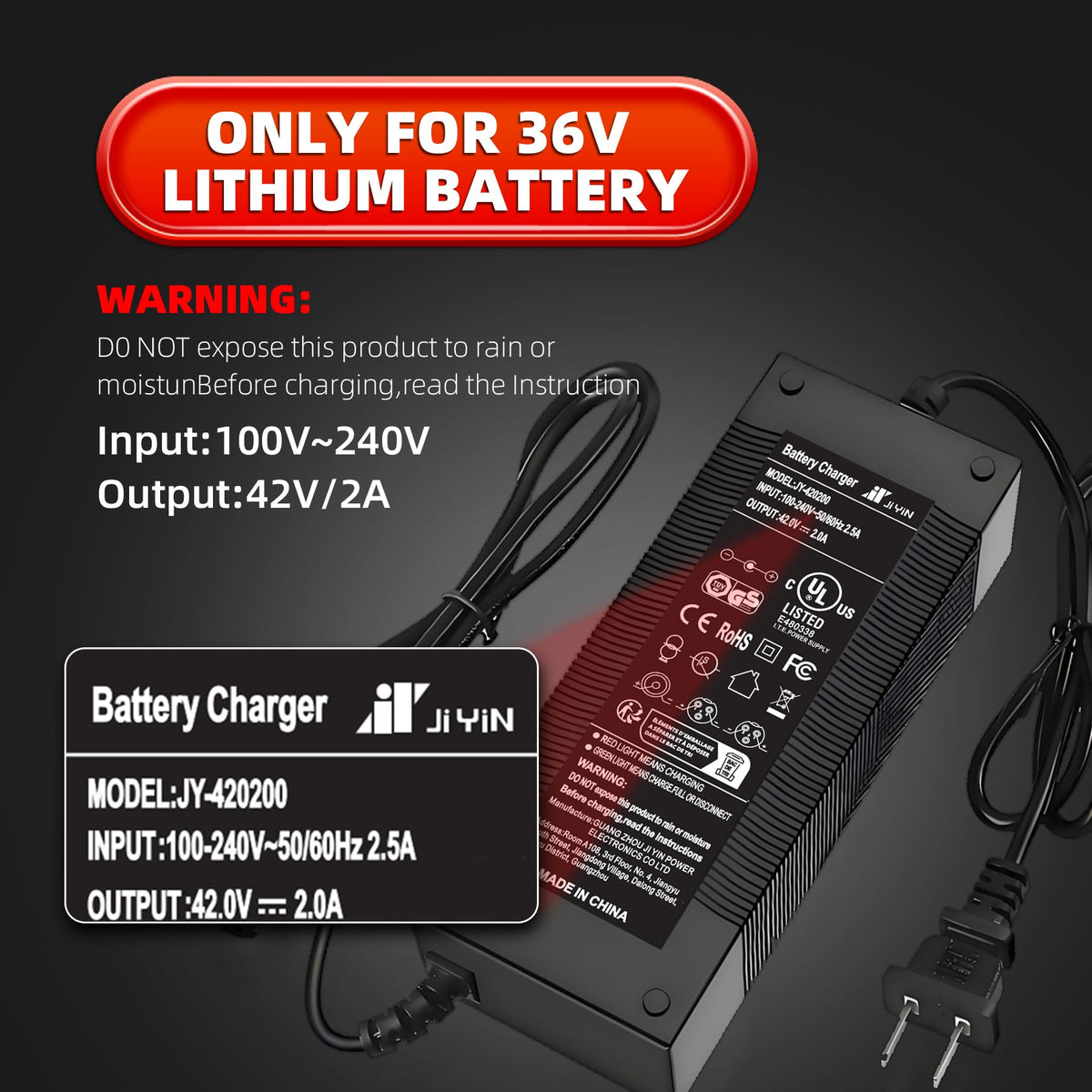 42V 2A Electric Scooter Charger with 4 Plugs C2243