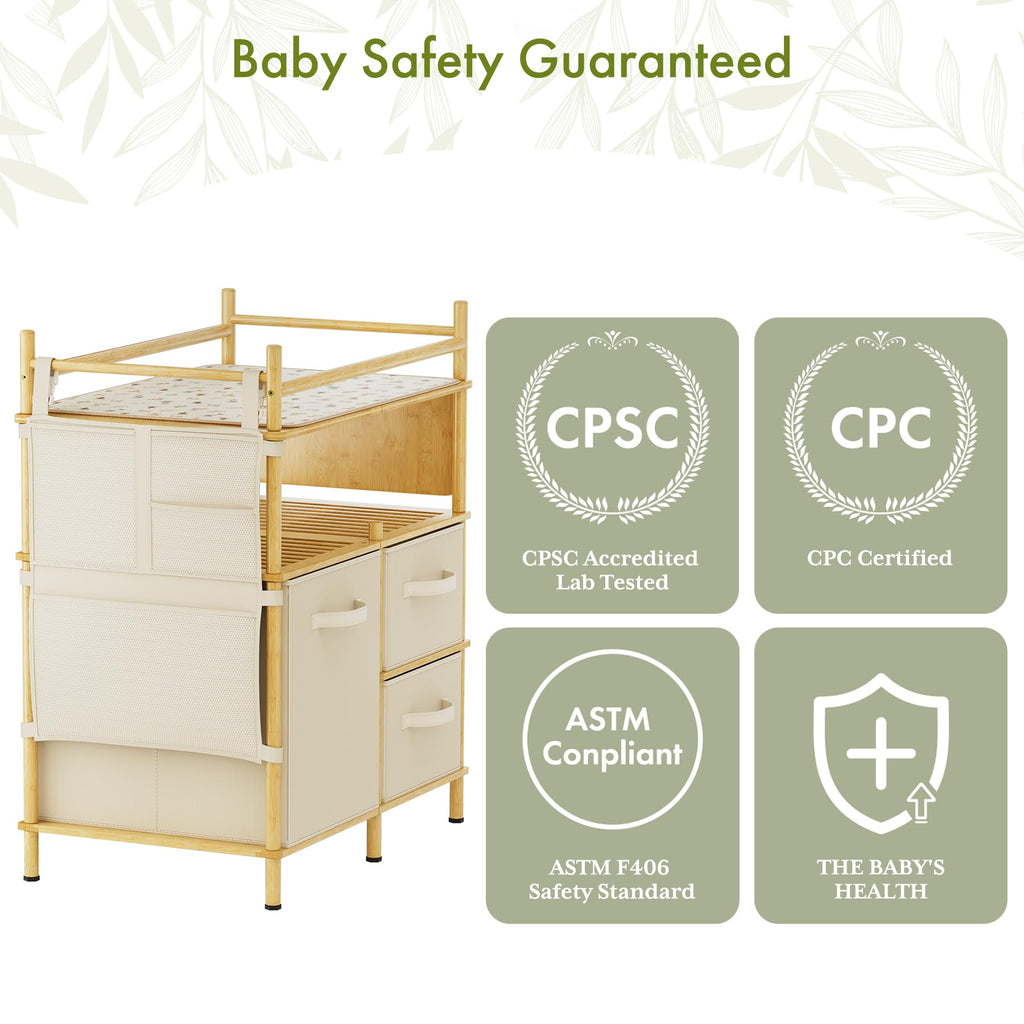Bamboo Baby Changing Table with 3 Drawers T313906