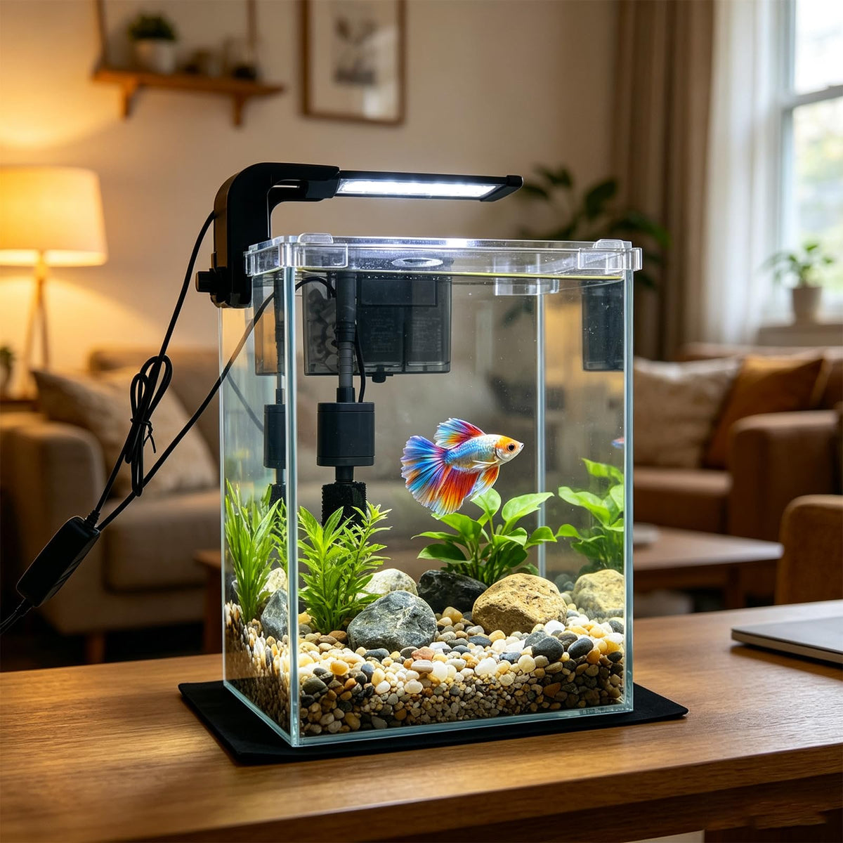 2 Gallon Betta Fish Tank with Filter and Light W204