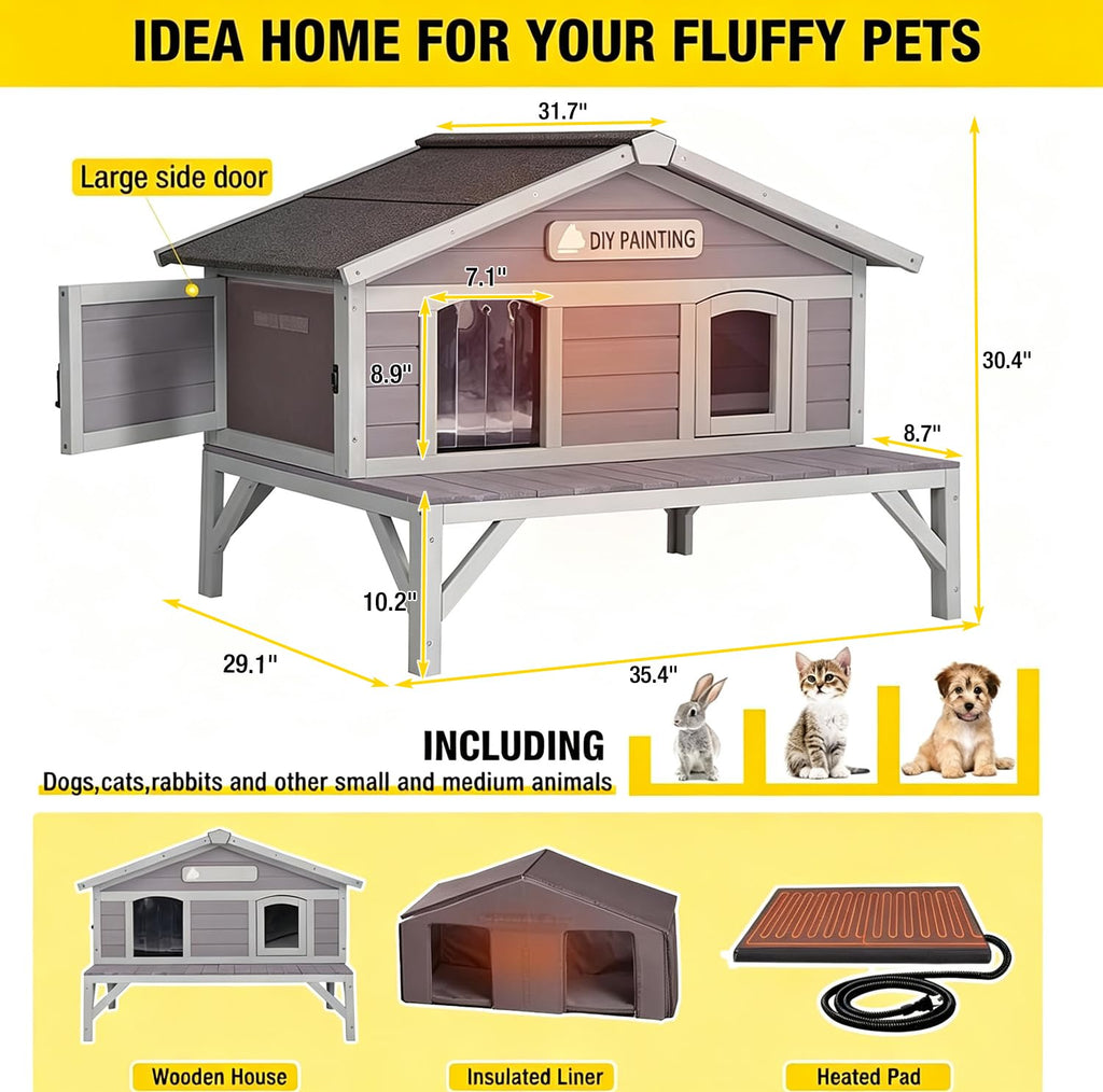 Outdoor Heated Cat House with Insulated Liner W25906