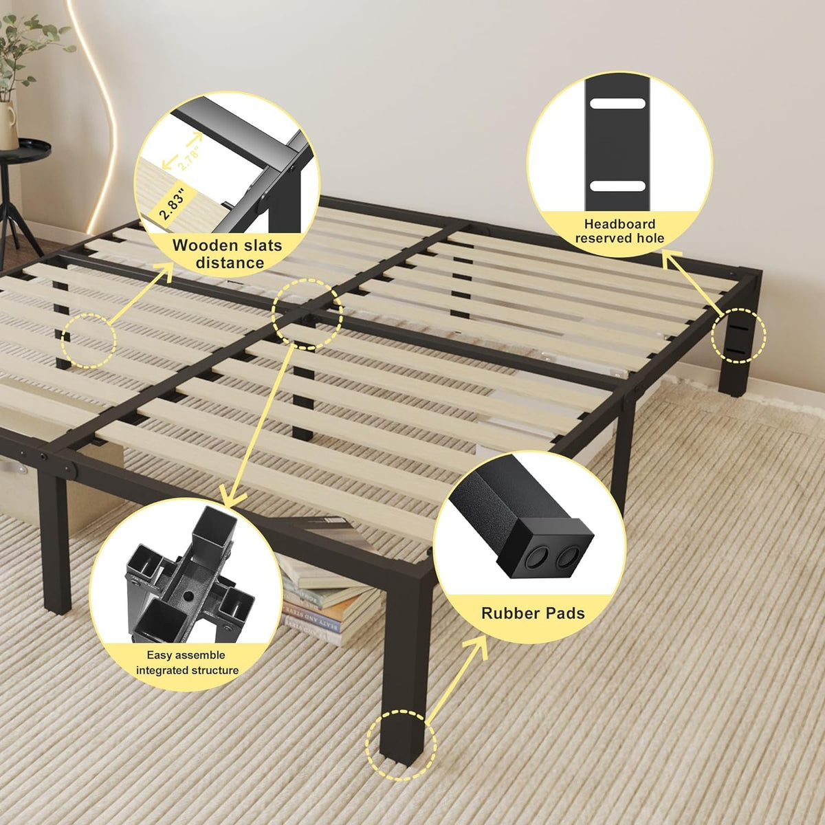 18 inch Queen Size Heavy Duty Platform Bed Frame with Wood Slats B9701