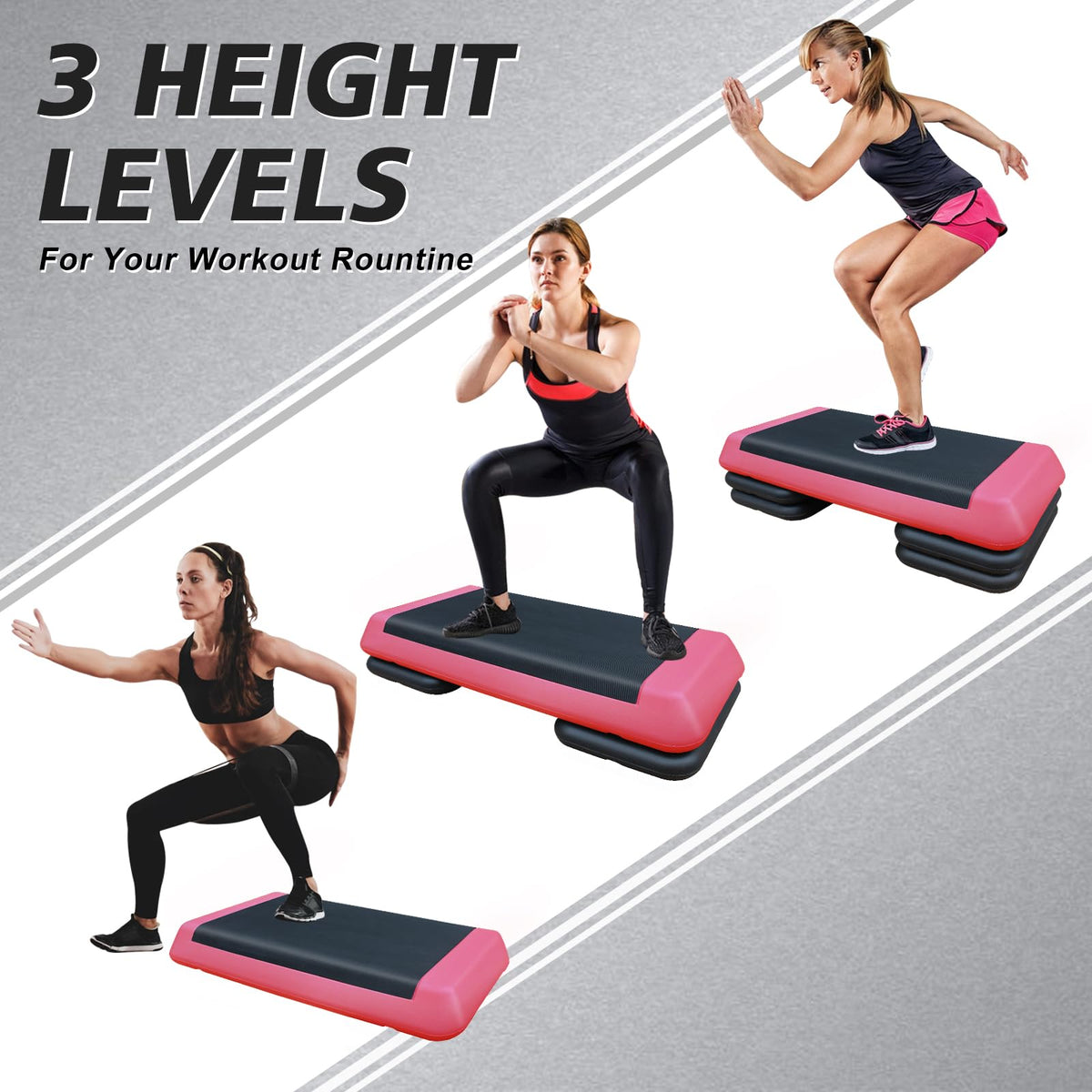 28.5'' Adjustable Aerobic Step Platform with 4 Stackable Risers O431