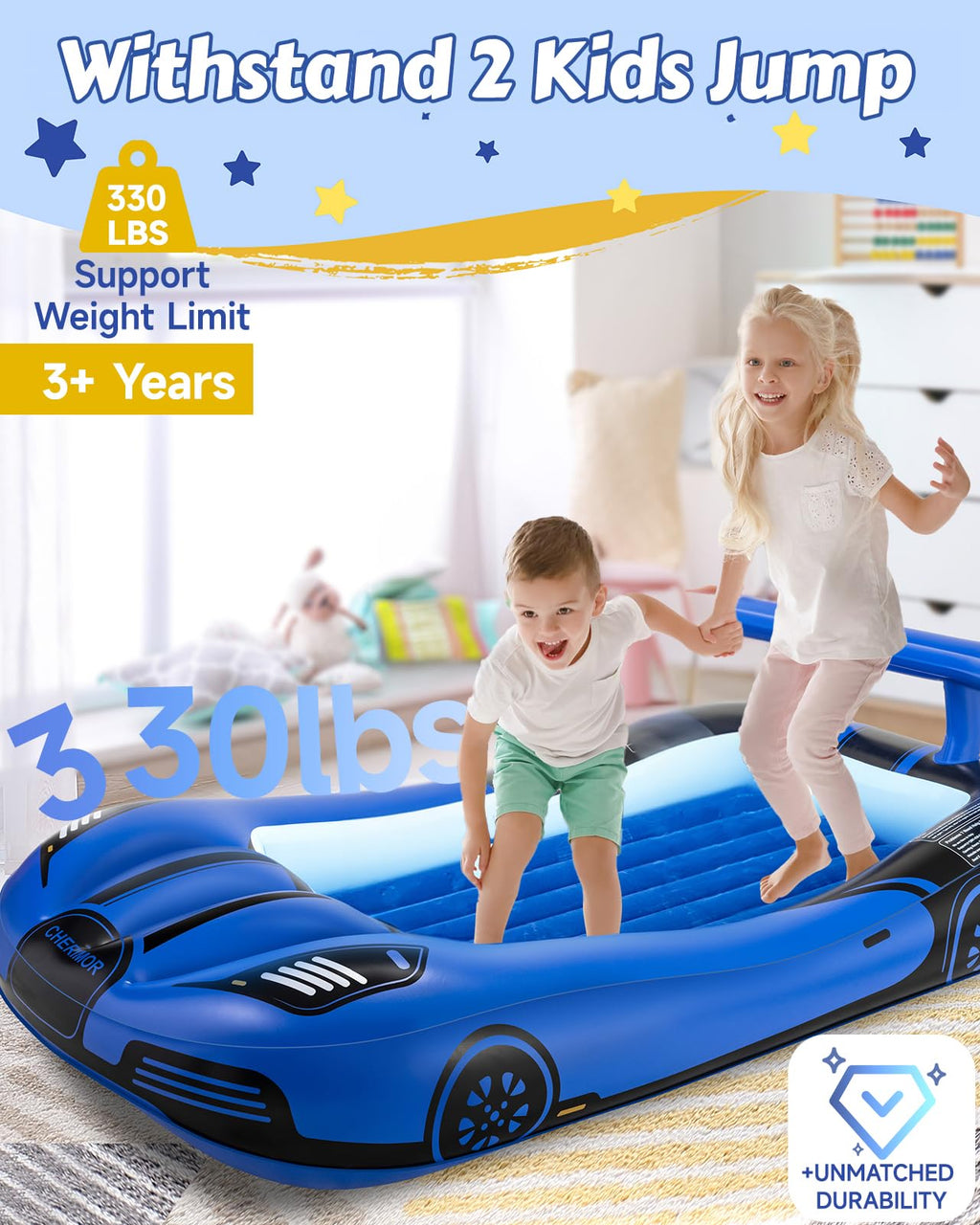Inflatable Toddler Travel Bed with Safety Bumpers & Auto Pump J5859