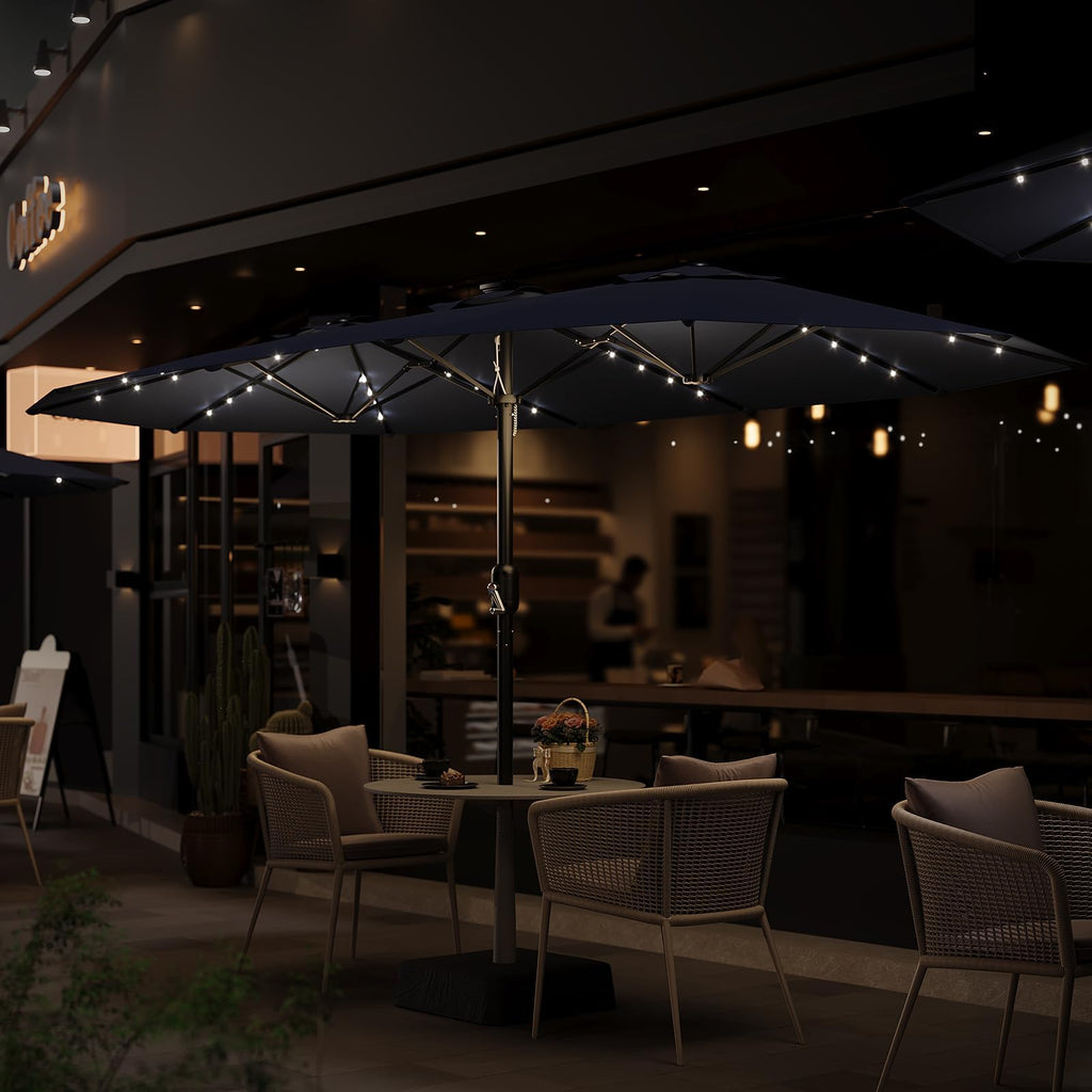 15FT Patio Umbrella with Solar Lights & Base Y788