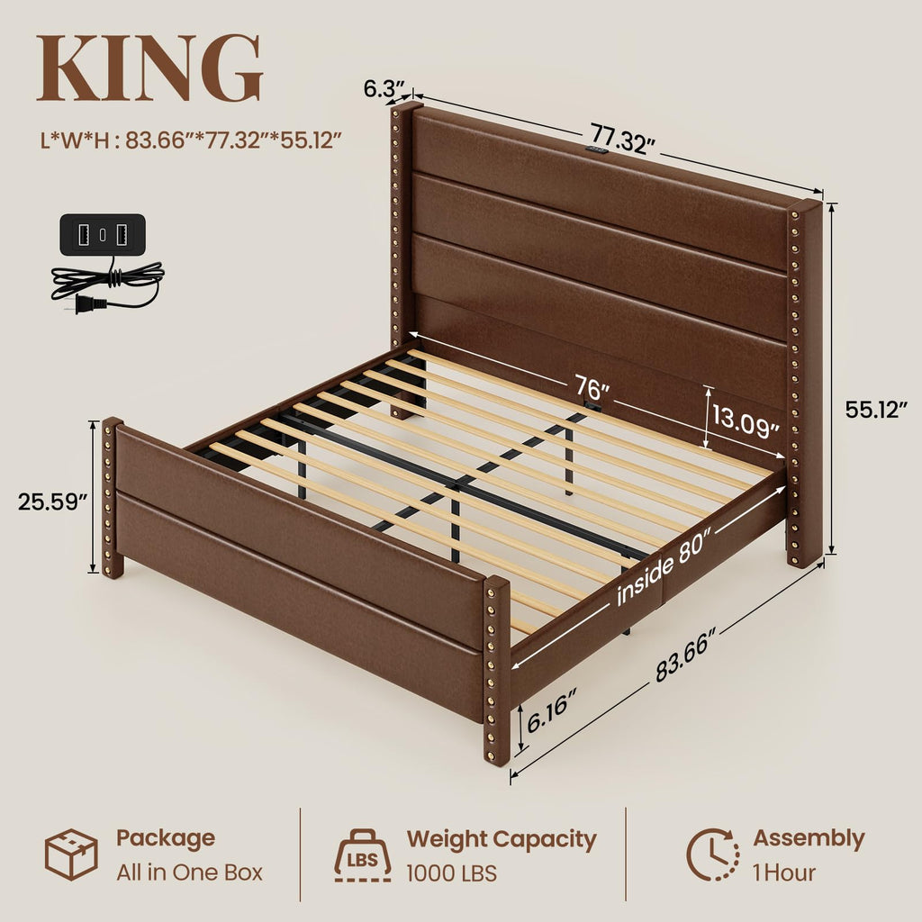 King Size Brown Faux Leather Platform Bed Frame W17566