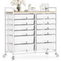 White 12 Drawers Rolling Storage Cart with Wooden Top Q491185