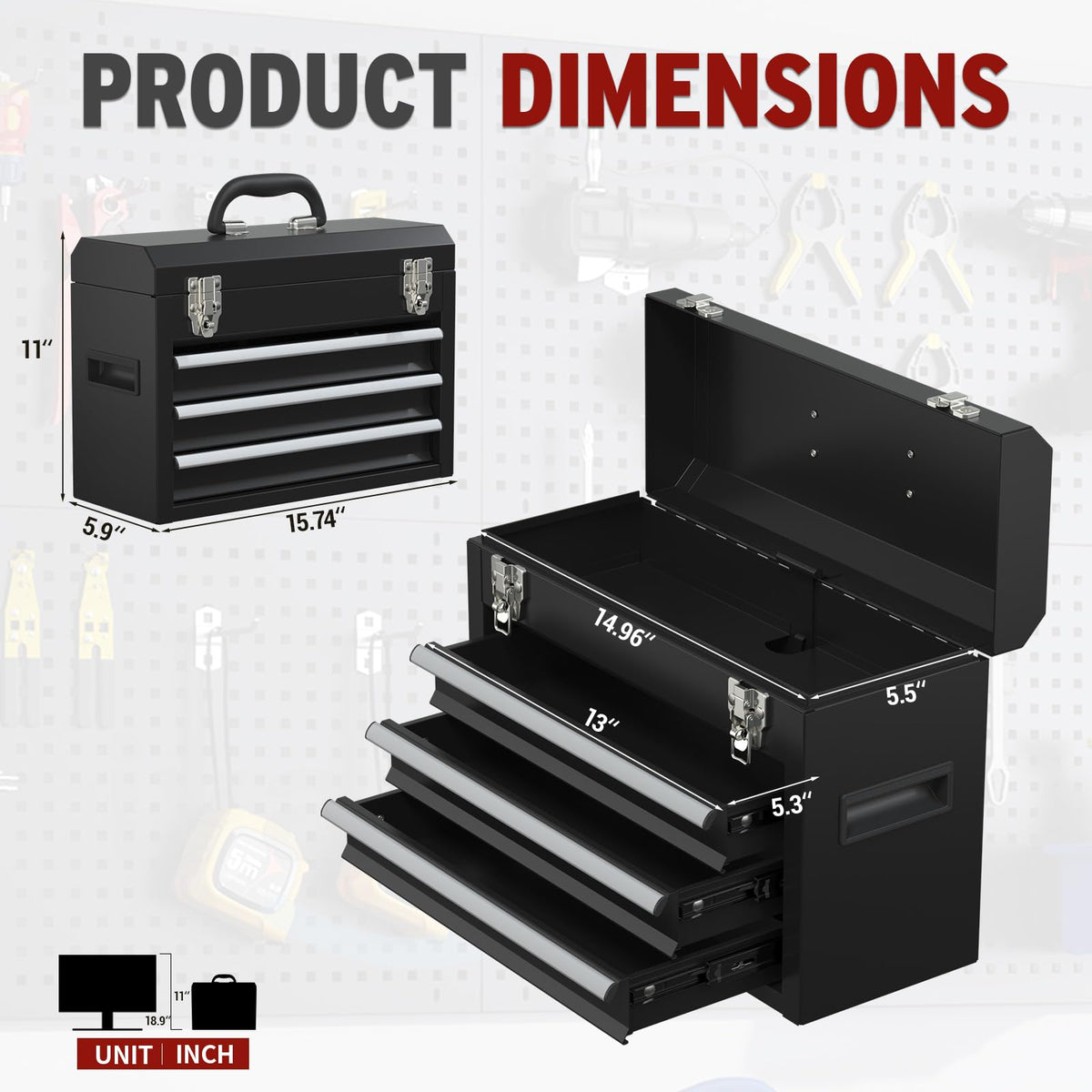 3 Drawer Steel Tool Box with Locking System V399