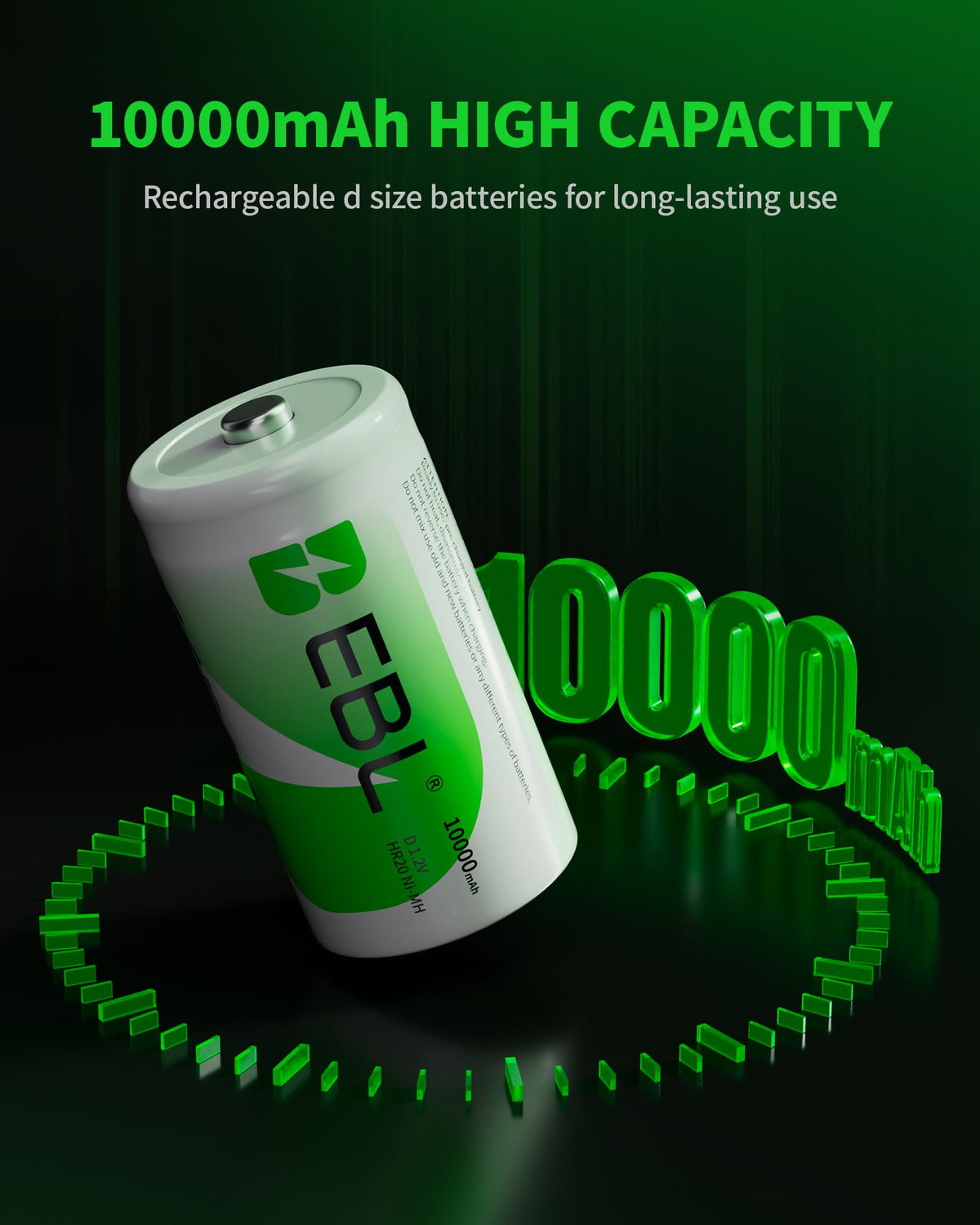 8 Pack 10000mAh Ni-MH D Rechargeable Batteries E73074