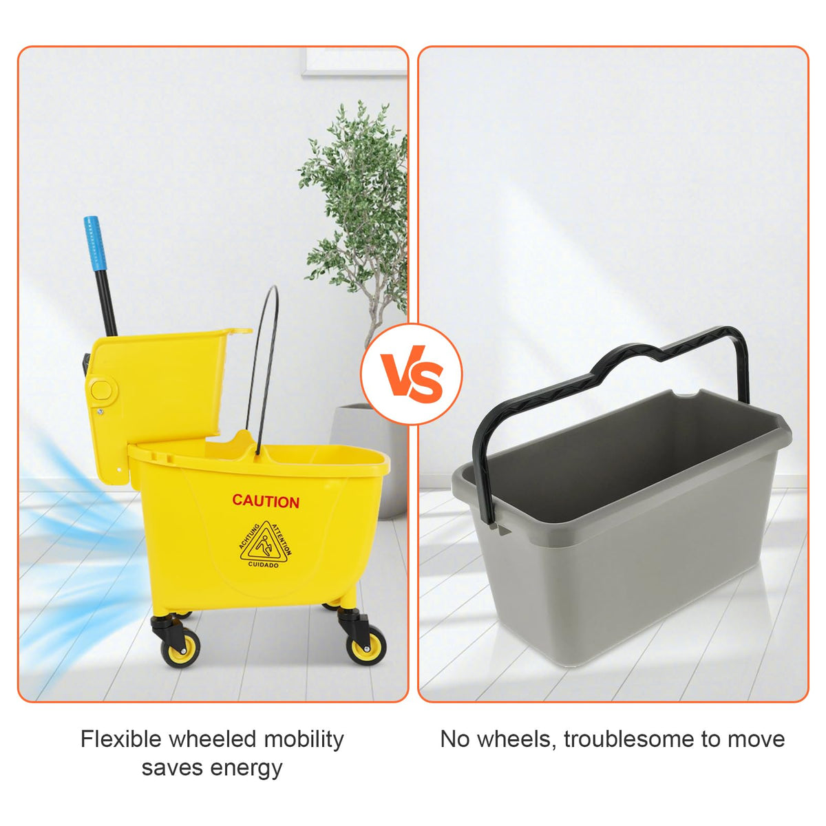 35 Qt Yellow Mop Bucket with Wringer on Wheels H174