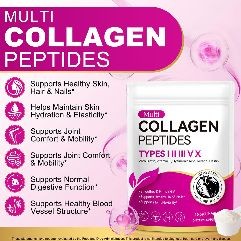 Multi Collagen Peptides Powder Types I II III V X Grass Fed Hydrolyzed C5569
