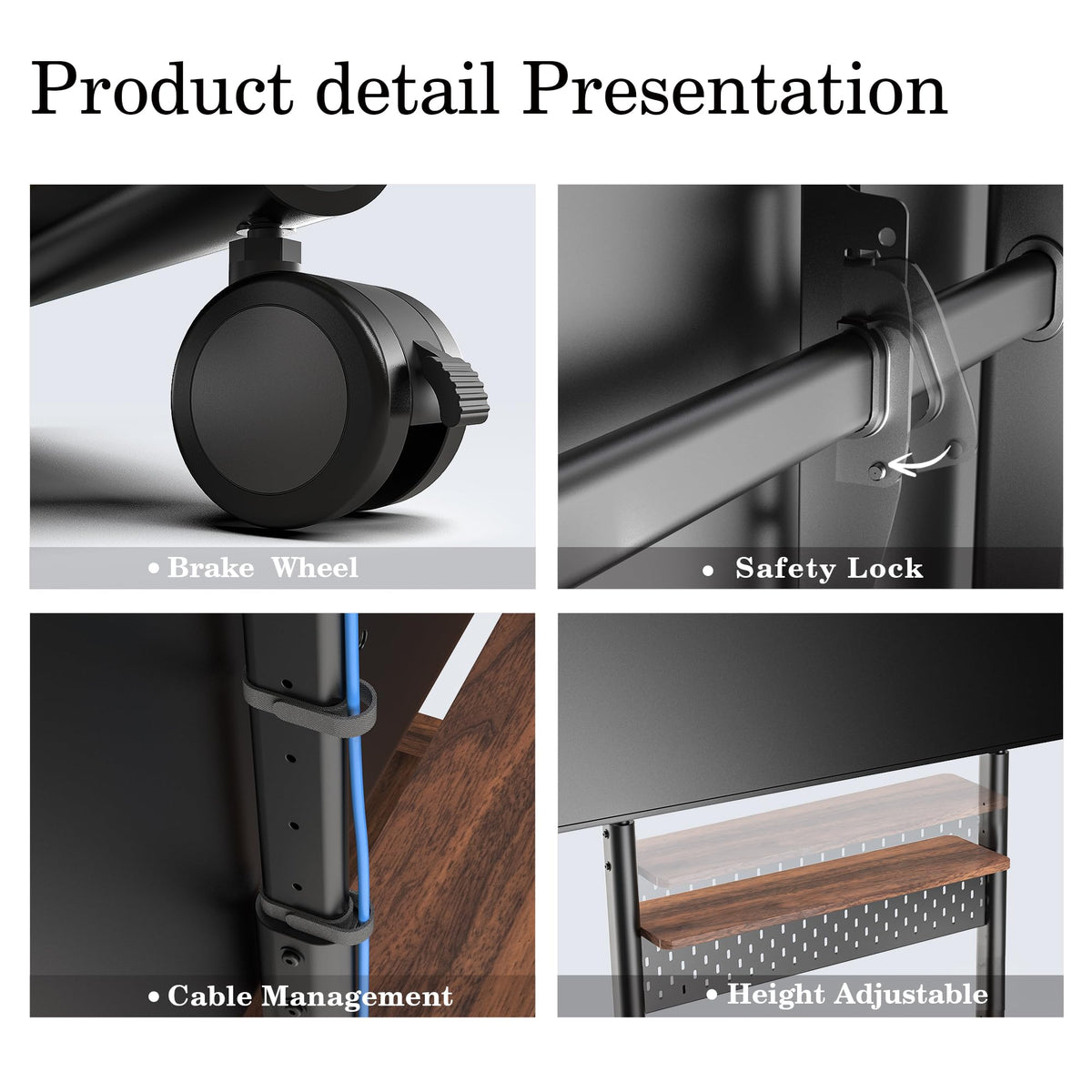 Rolling TV Stand Mount with Wooden Shelf N7773