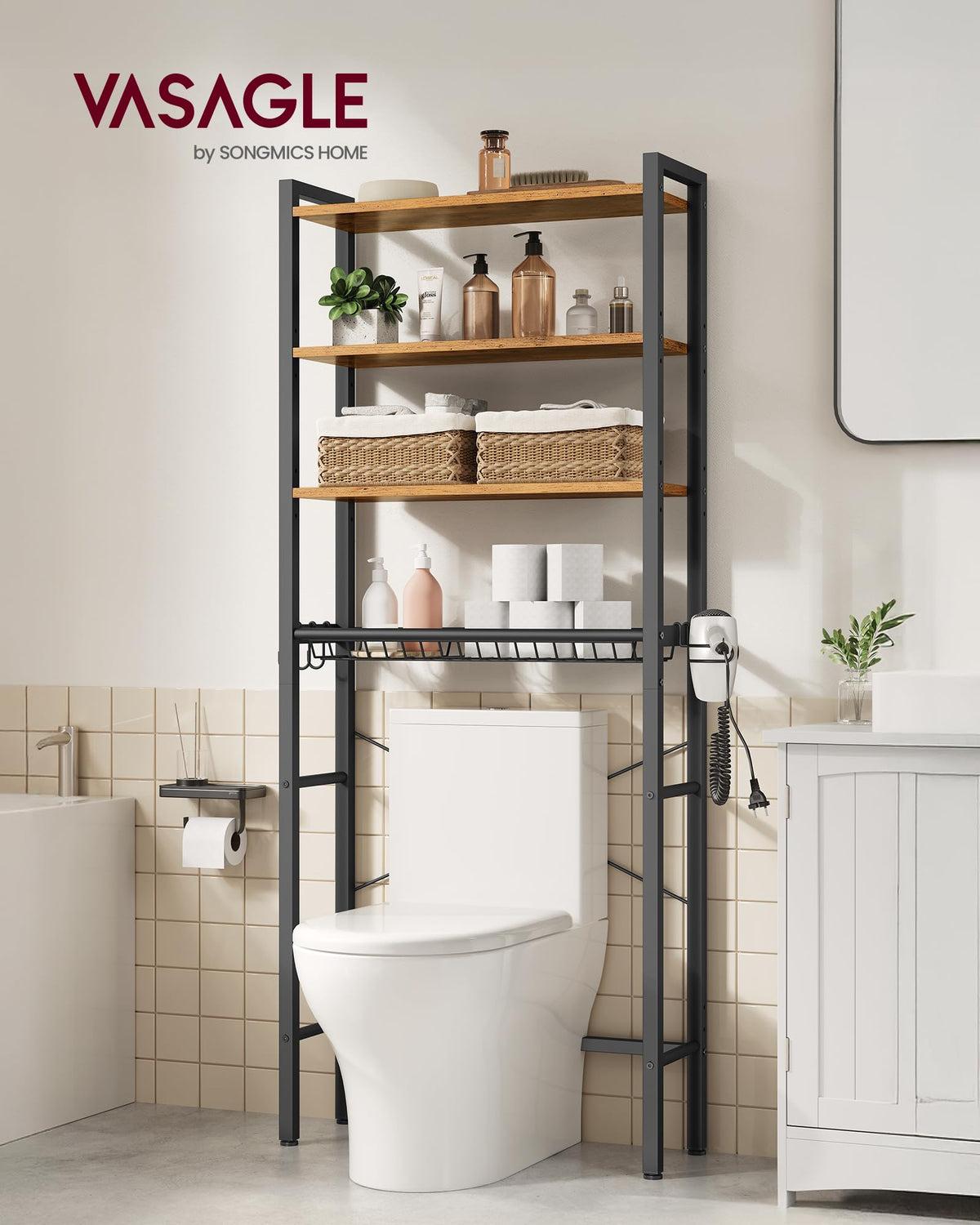 4-Tier Over the Toilet Storage with Basket V1293