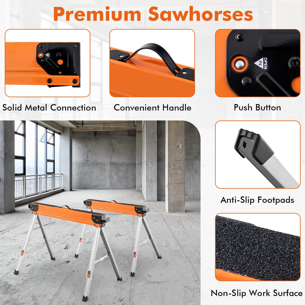 Heavy Duty Steel Folding Saw Horses 2 Pack 2200 LBS Capacity R2477