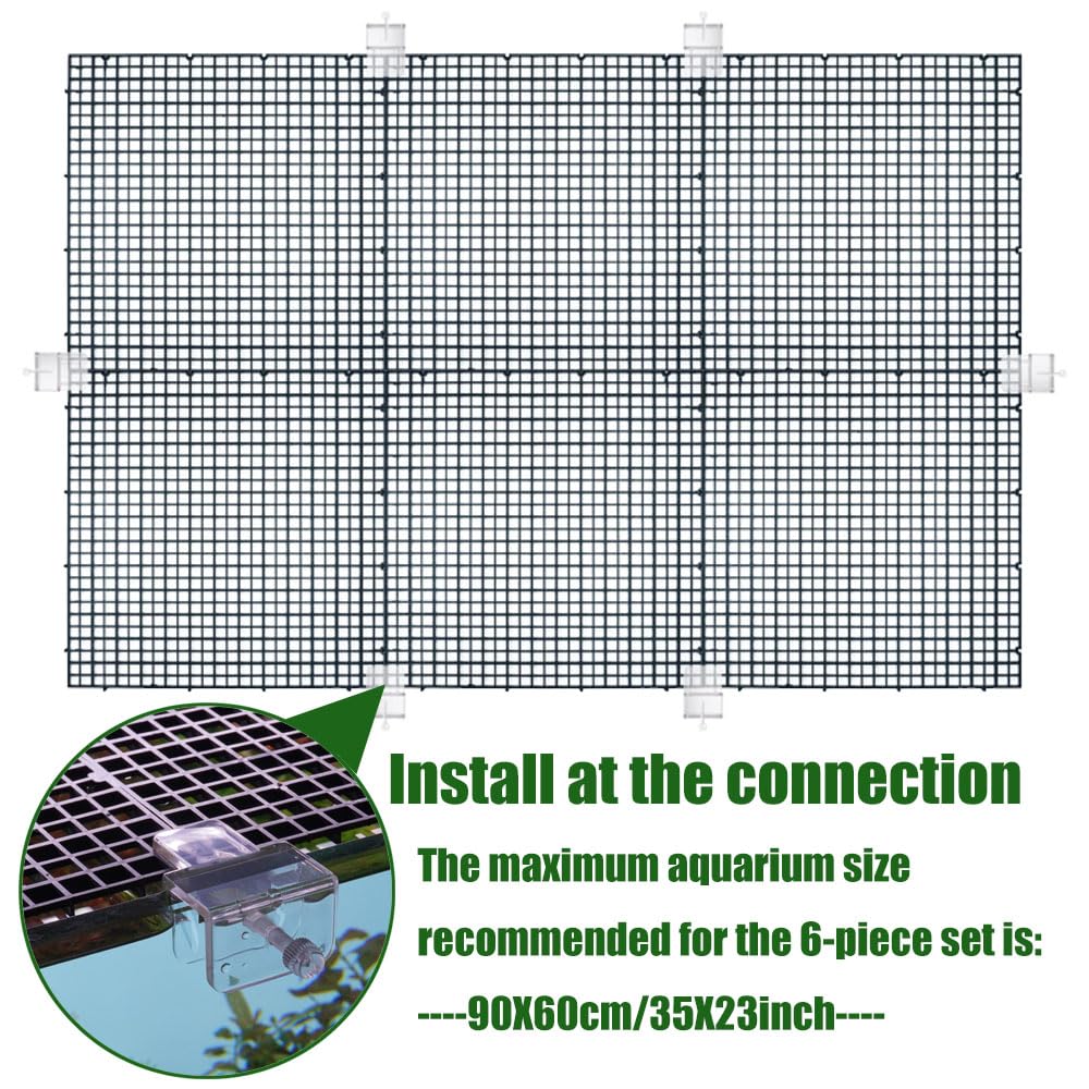 Fish Tank Anti-Jump Set, Aquarium Lid, 8 Pieces Plastic Grid with Brackets and Cable Ties B41414
