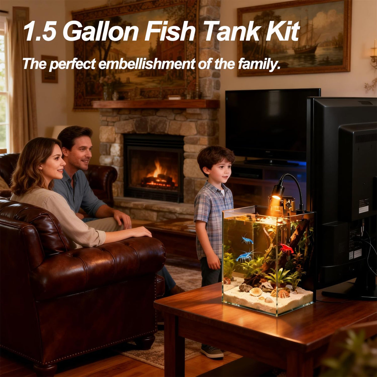 1.5 Gallon Glass Fish Tank Kit with Filter and LED Light D91936