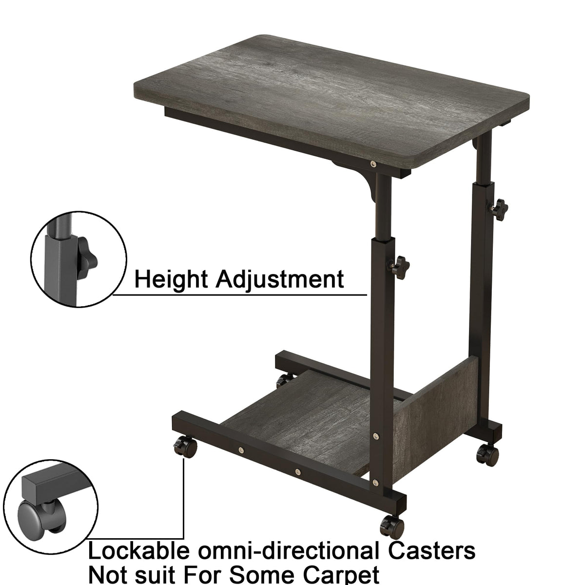 Adjustable Height C Table with Wheels and Storage R877896